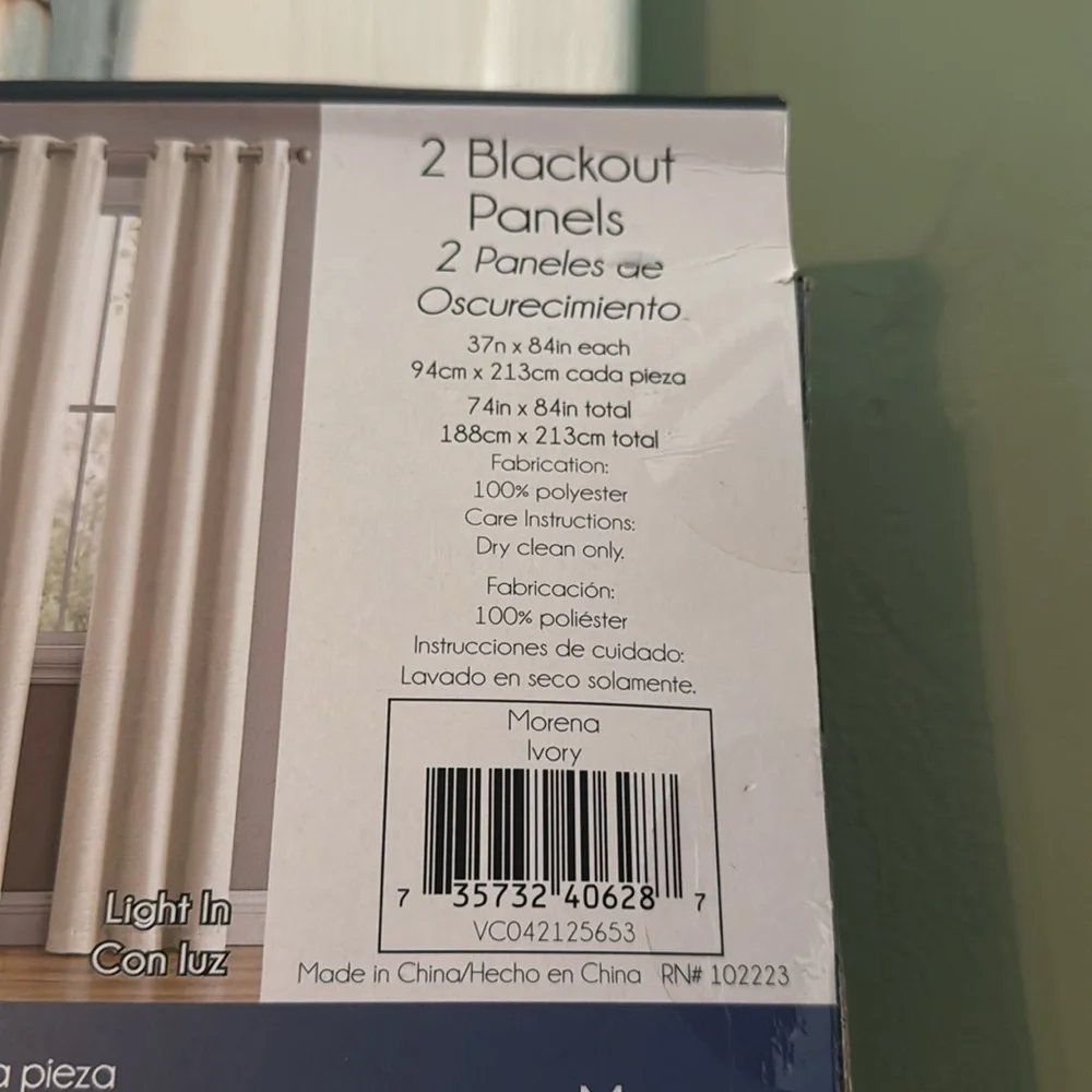 2 Black out Ivory/ Cream Colored Panels 37x84 Inches Each NWT